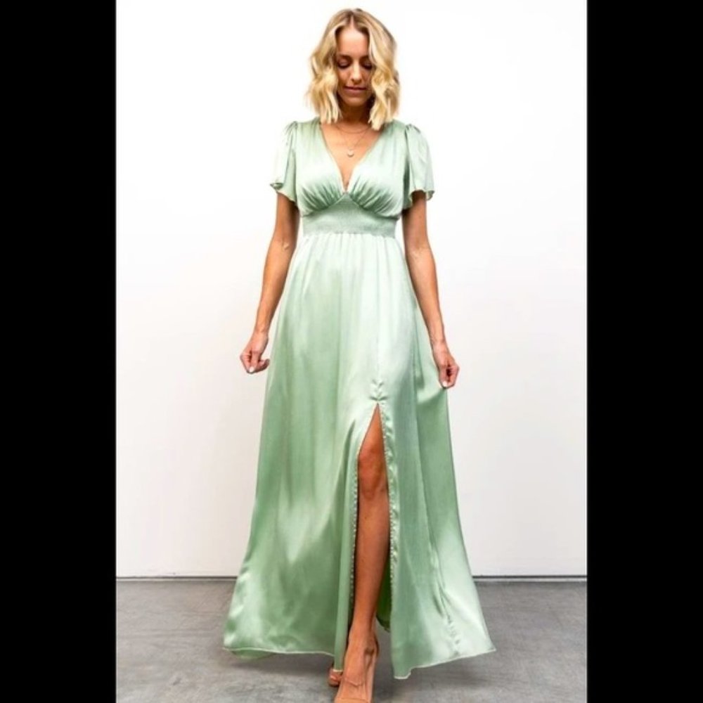 Baltic Born Prague sage satin maxi dress, Size L, Never worn